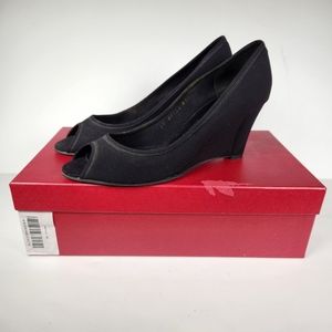 Salvatore Ferragamo Womens Peep Toe Wedges Shoes Black Suede Size 7.5 B